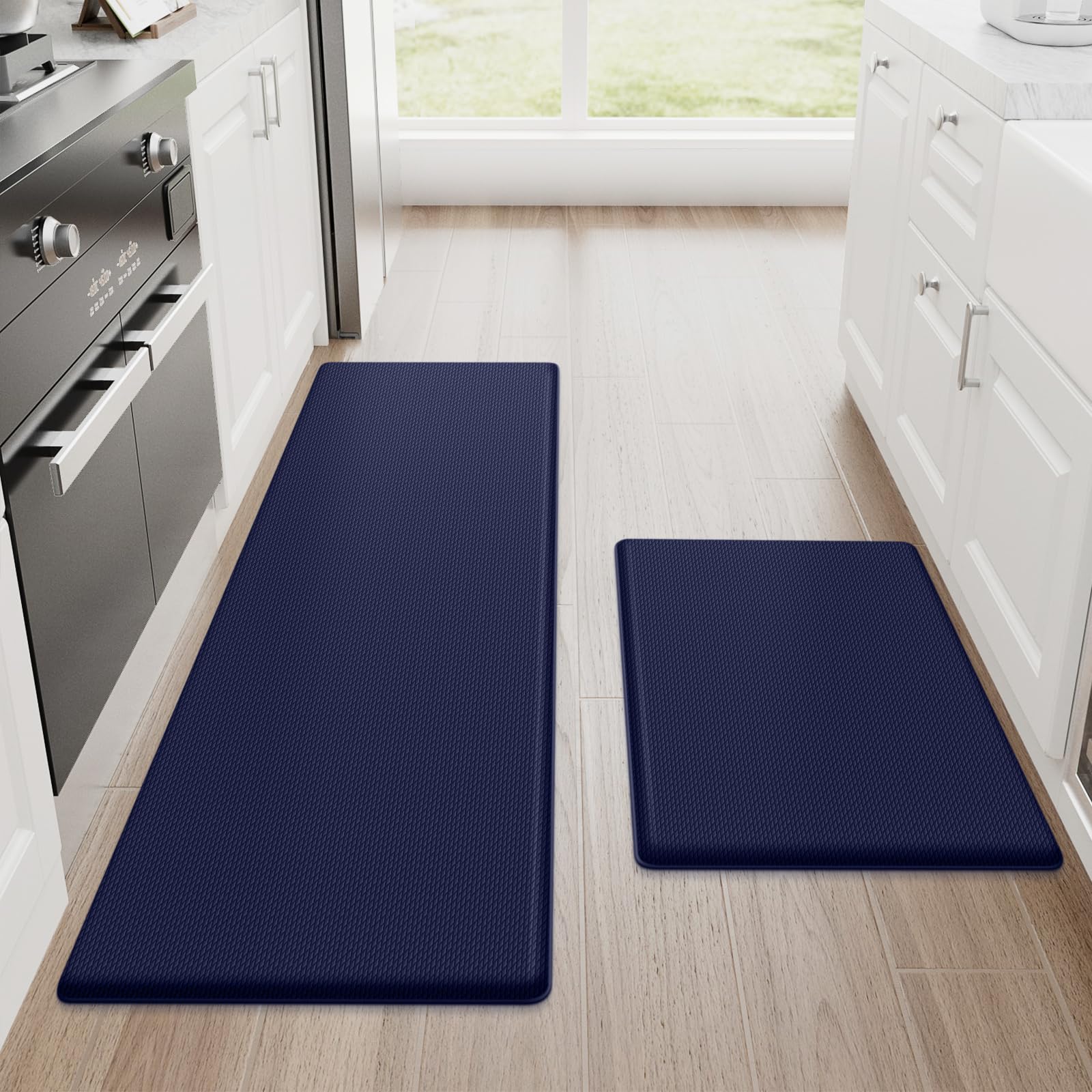 StepRite Kitchen Mats, 2PCS Kitchen Rugs, Cushioned Anti Fatigue Kitchen Mats for Floor, Non-Slip Standing Desk Mat, Waterproof Kitchen Rug Set for Kitchen, Floor, Office, 17.3"x30"+17.3"x47", Black